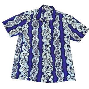 Vintage Purple Hawaiian Shirt White XL Hibiscus 60s 70s RARE Made Hawaii